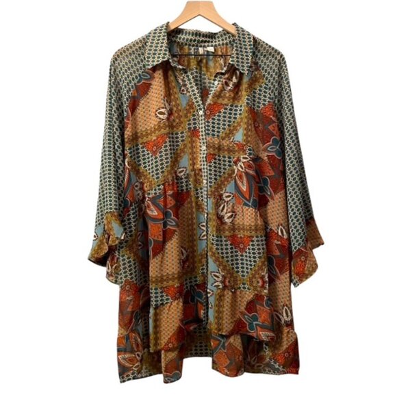 Cato Button Down Retro Patchwork Printed Blouse Size 18/20W Boho Western 70s - Picture 1 of 16
